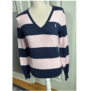 RALPH LAUREN Sport V Neck Sweater Pink/Navy Size L